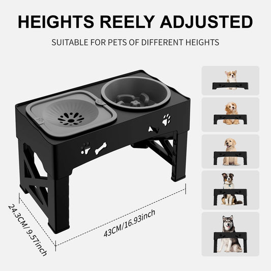 3-in-1 Adjustable Pet Feeder –Slow Feed & Foldable Bowl Adjustable Height Suitable For Pets Of Different Heights - Paw Care USA