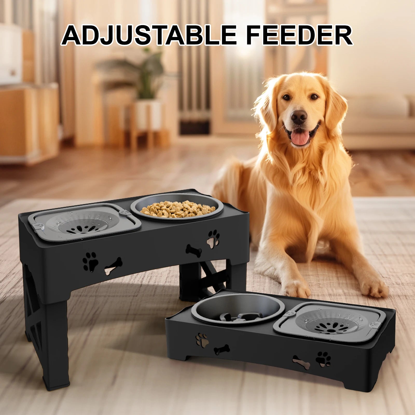 3-in-1 Adjustable Pet Feeder –Slow Feed & Foldable Bowl Adjustable Height Suitable For Pets Of Different Heights - Paw Care USA