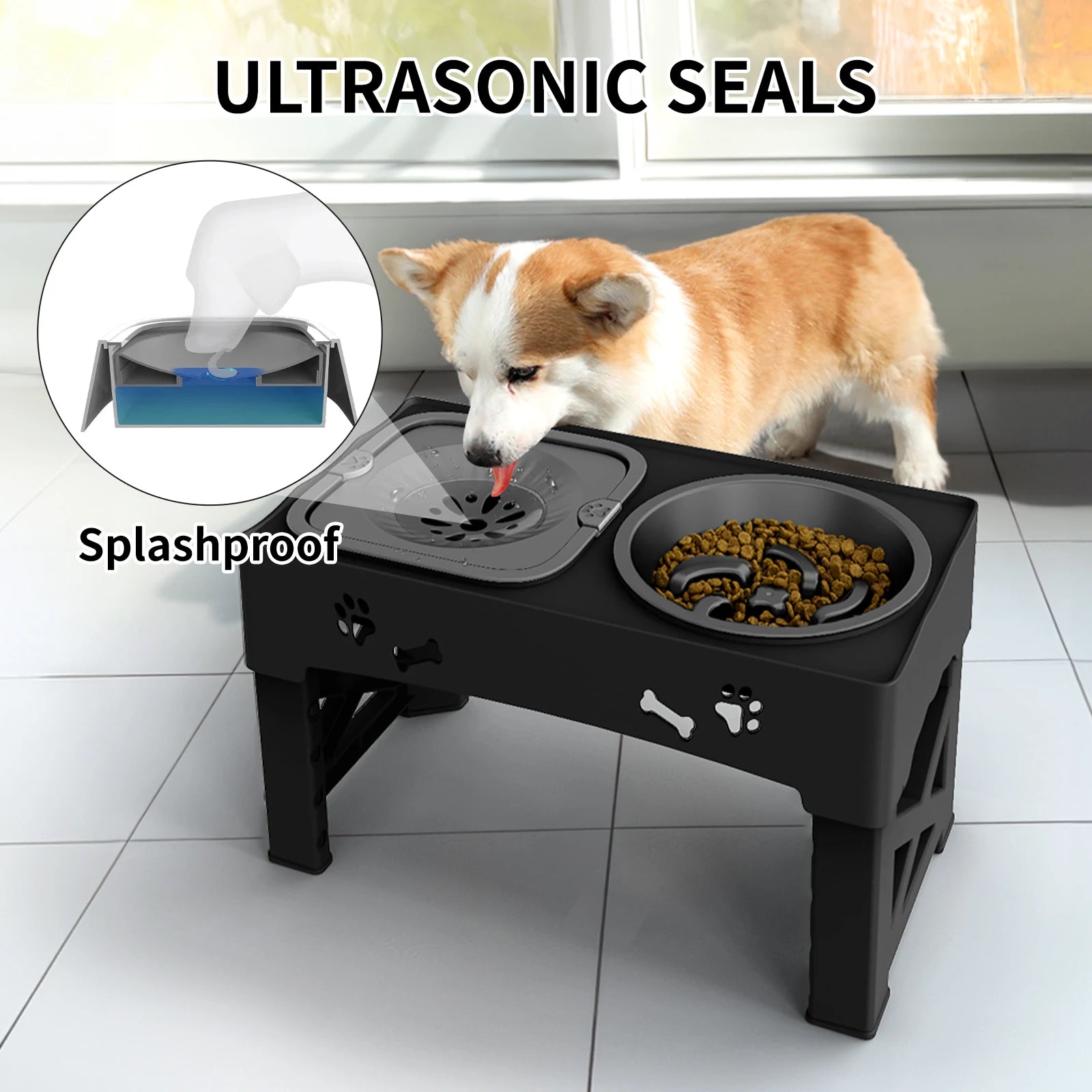 3-in-1 Adjustable Pet Feeder –Slow Feed & Foldable Bowl Adjustable Height Suitable For Pets Of Different Heights - Paw Care USA