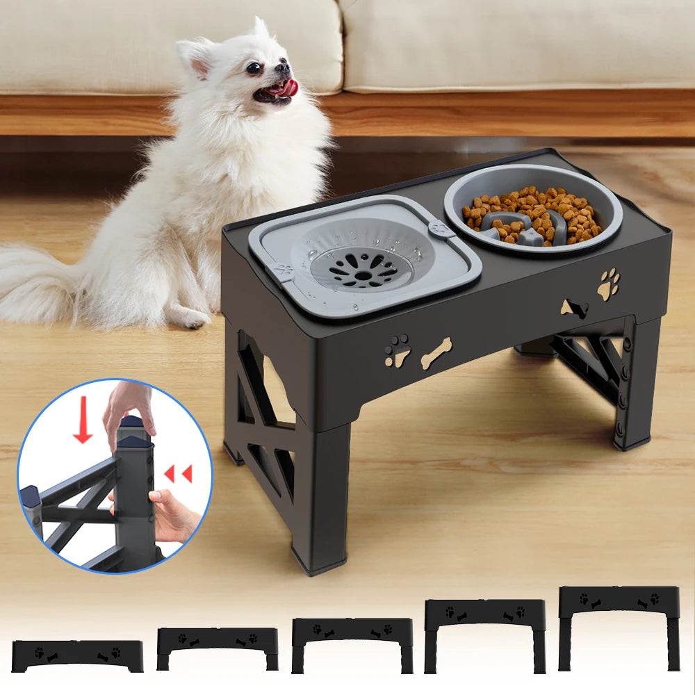 3-in-1 Adjustable Pet Feeder –Slow Feed & Foldable Bowl Adjustable Height Suitable For Pets Of Different Heights - Paw Care USA