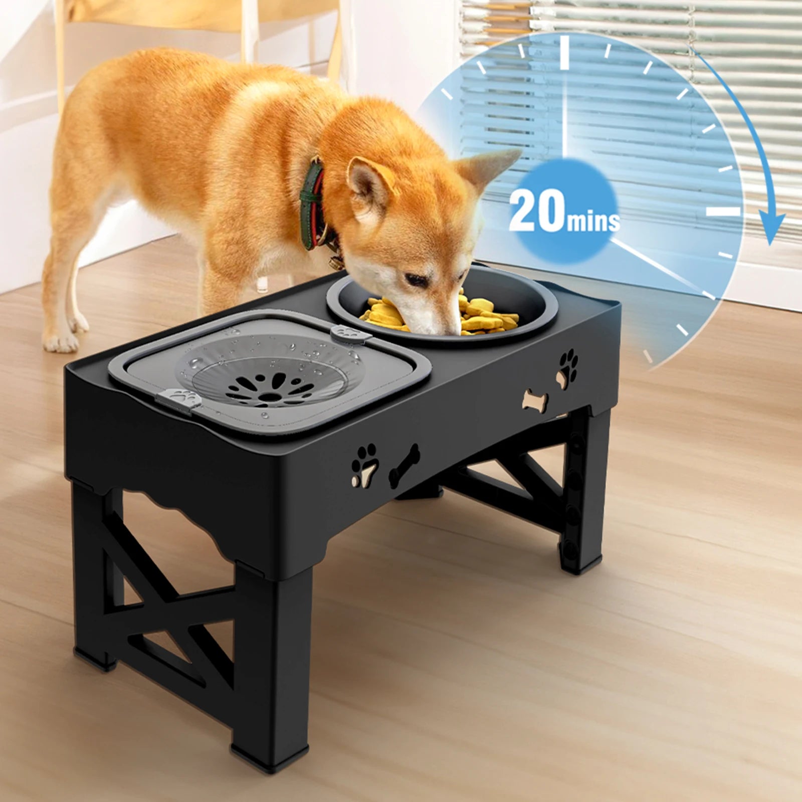 3-in-1 Adjustable Pet Feeder –Slow Feed & Foldable Bowl Adjustable Height Suitable For Pets Of Different Heights - Paw Care USA