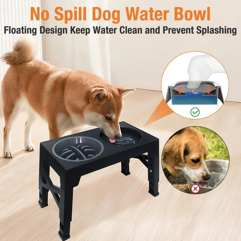 Adjustable Elevated Dog Feeder Raised Stand with Slow Feed & Water Bowls for Medium & Large Dogs - Paw Care USA