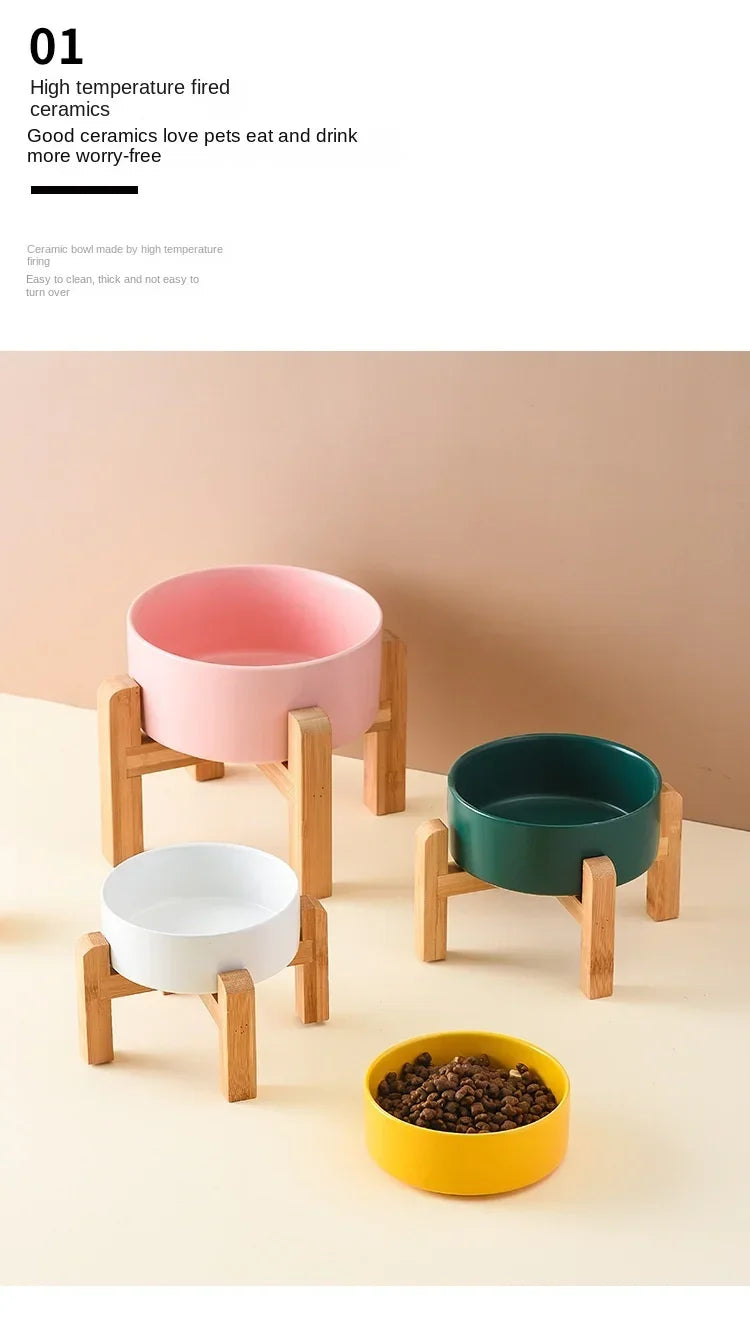 Large Ceramic Dog Bowls with Wooden Stand – 1800ml Elevated Feeder for Small to Large Pets - Paw Care USA