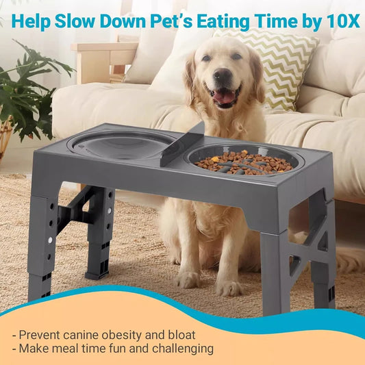 Adjustable Elevated Dog Feeder Raised Stand with Slow Feed & Water Bowls for Medium & Large Dogs - Paw Care USA