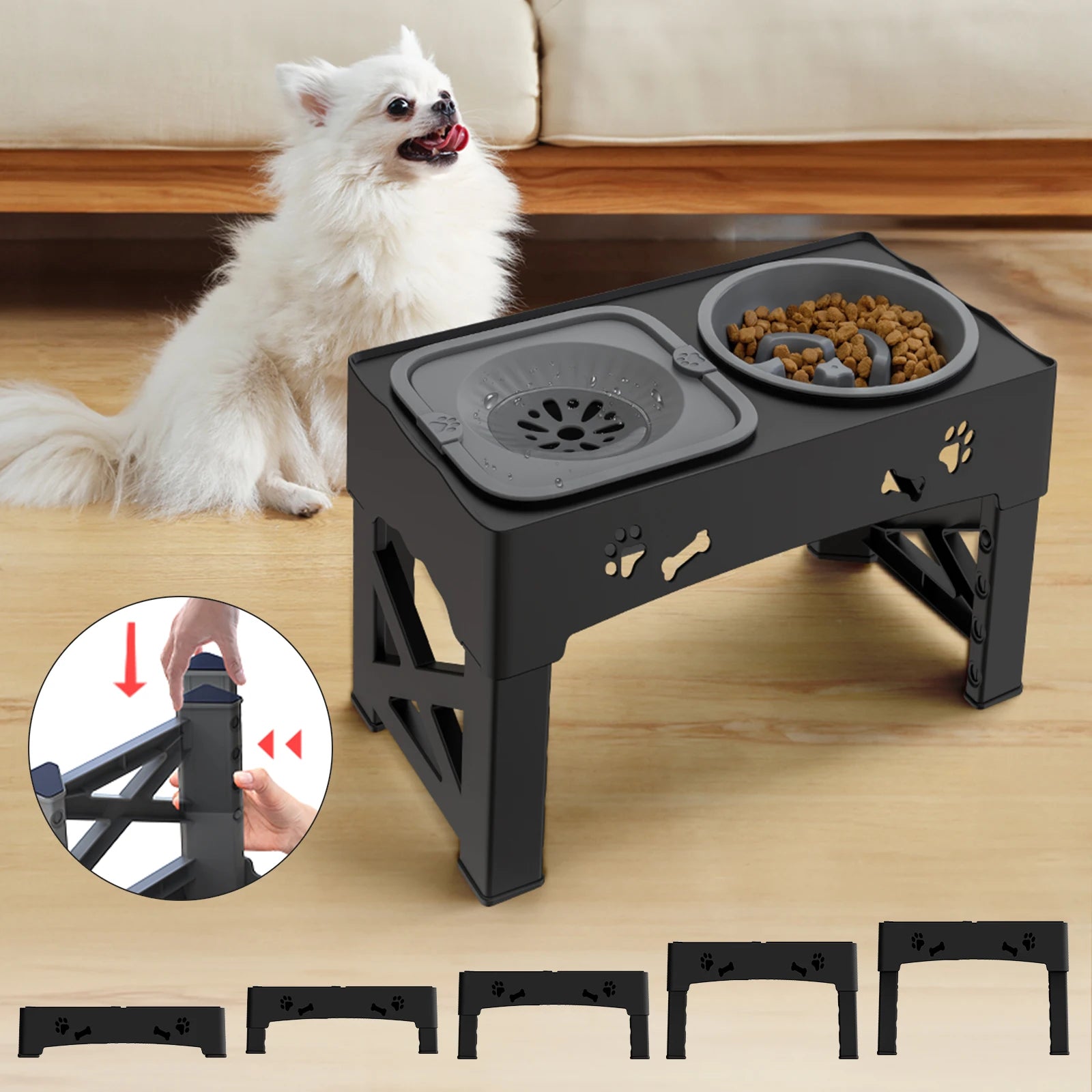 3-in-1 Adjustable Pet Feeder –Slow Feed & Foldable Bowl Adjustable Height Suitable For Pets Of Different Heights - Paw Care USA