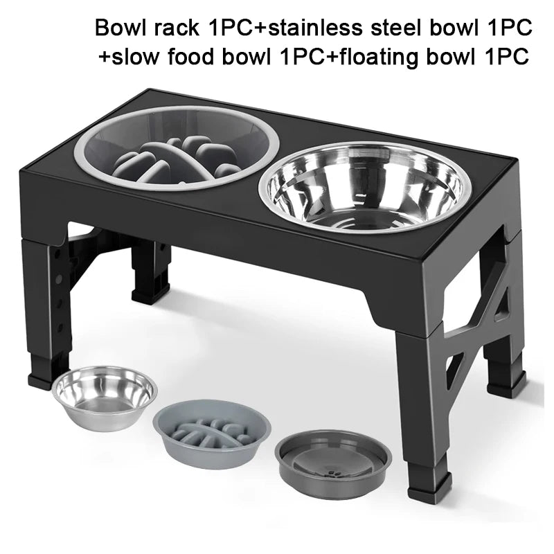 Adjustable Elevated Dog Feeder Raised Stand with Slow Feed & Water Bowls for Medium & Large Dogs - Paw Care USA