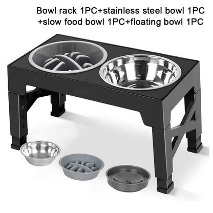 Adjustable Elevated Dog Feeder Raised Stand with Slow Feed & Water Bowls for Medium & Large Dogs - Paw Care USA