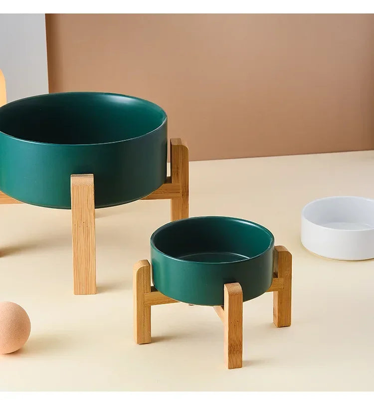 Large Ceramic Dog Bowls with Wooden Stand – 1800ml Elevated Feeder for Small to Large Pets - Paw Care USA