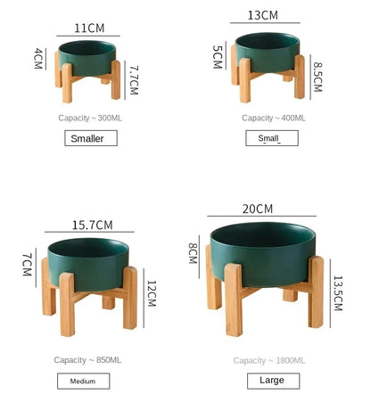 Large Ceramic Dog Bowls with Wooden Stand – 1800ml Elevated Feeder for Small to Large Pets - Paw Care USA