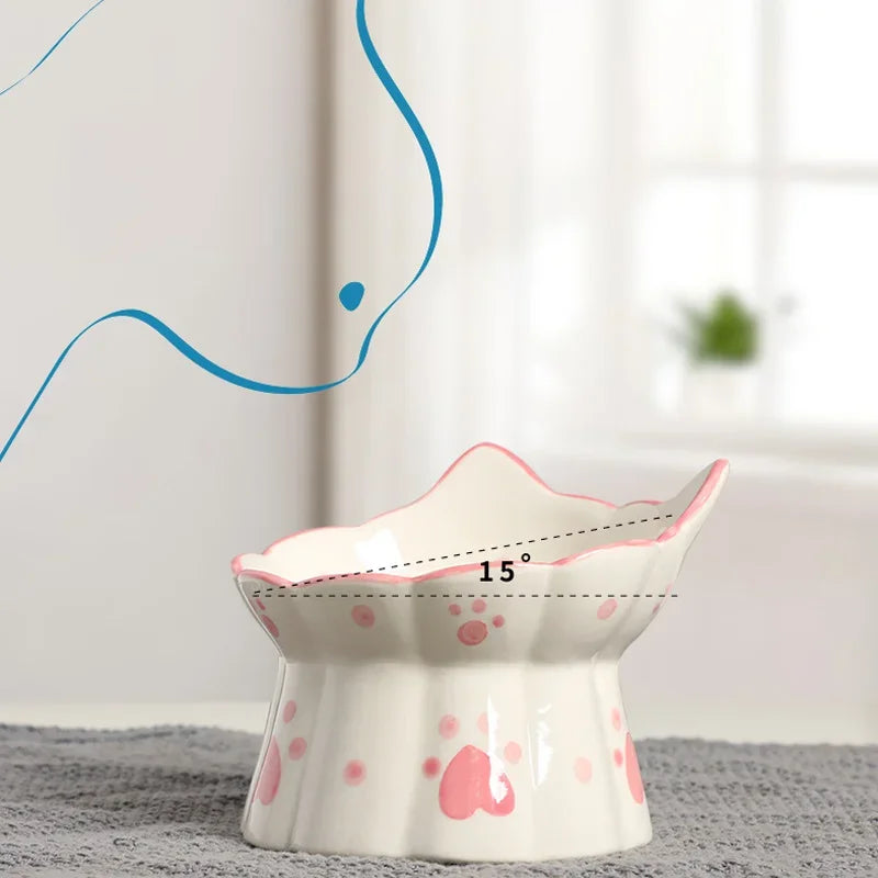 Ceramic Cat Bowl Elevated Feeder for Small Pets & Puppies - Paw Care USA