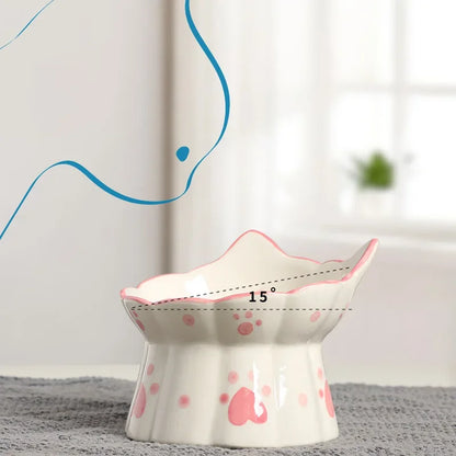 Ceramic Cat Bowl Elevated Feeder for Small Pets & Puppies - Paw Care USA