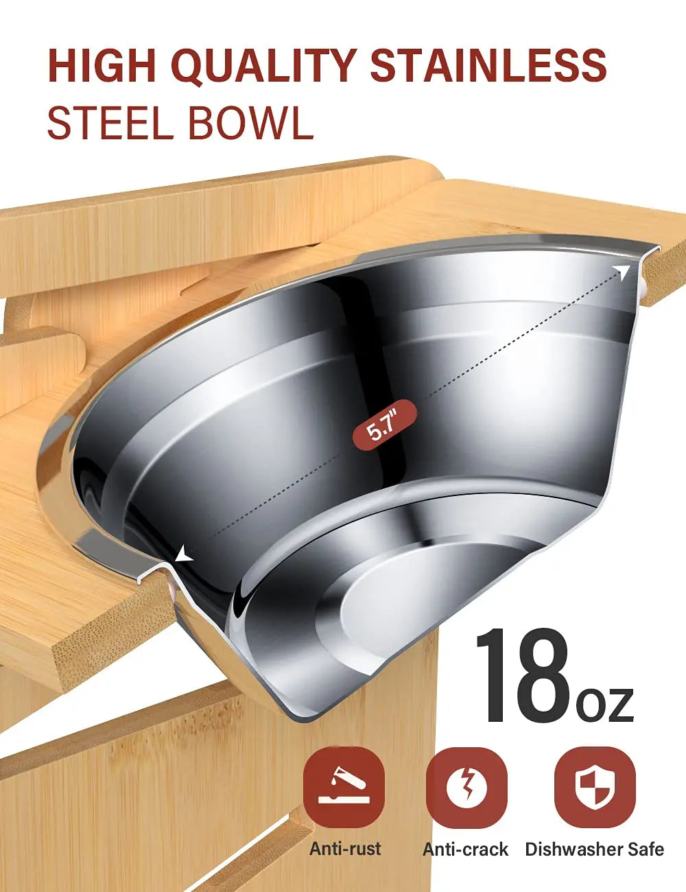 Elevated Dog & Cat Bowls Adjustable Bamboo Stand with Stainless Steel Feeder - Paw Care USA