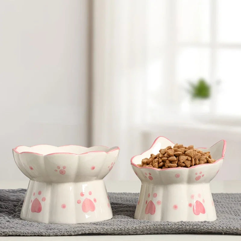Ceramic Cat Bowl Elevated Feeder for Small Pets & Puppies - Paw Care USA