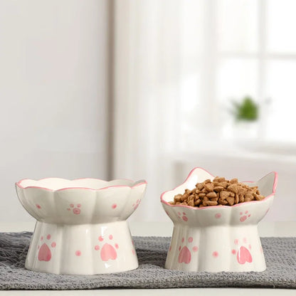 Ceramic Cat Bowl Elevated Feeder for Small Pets & Puppies - Paw Care USA