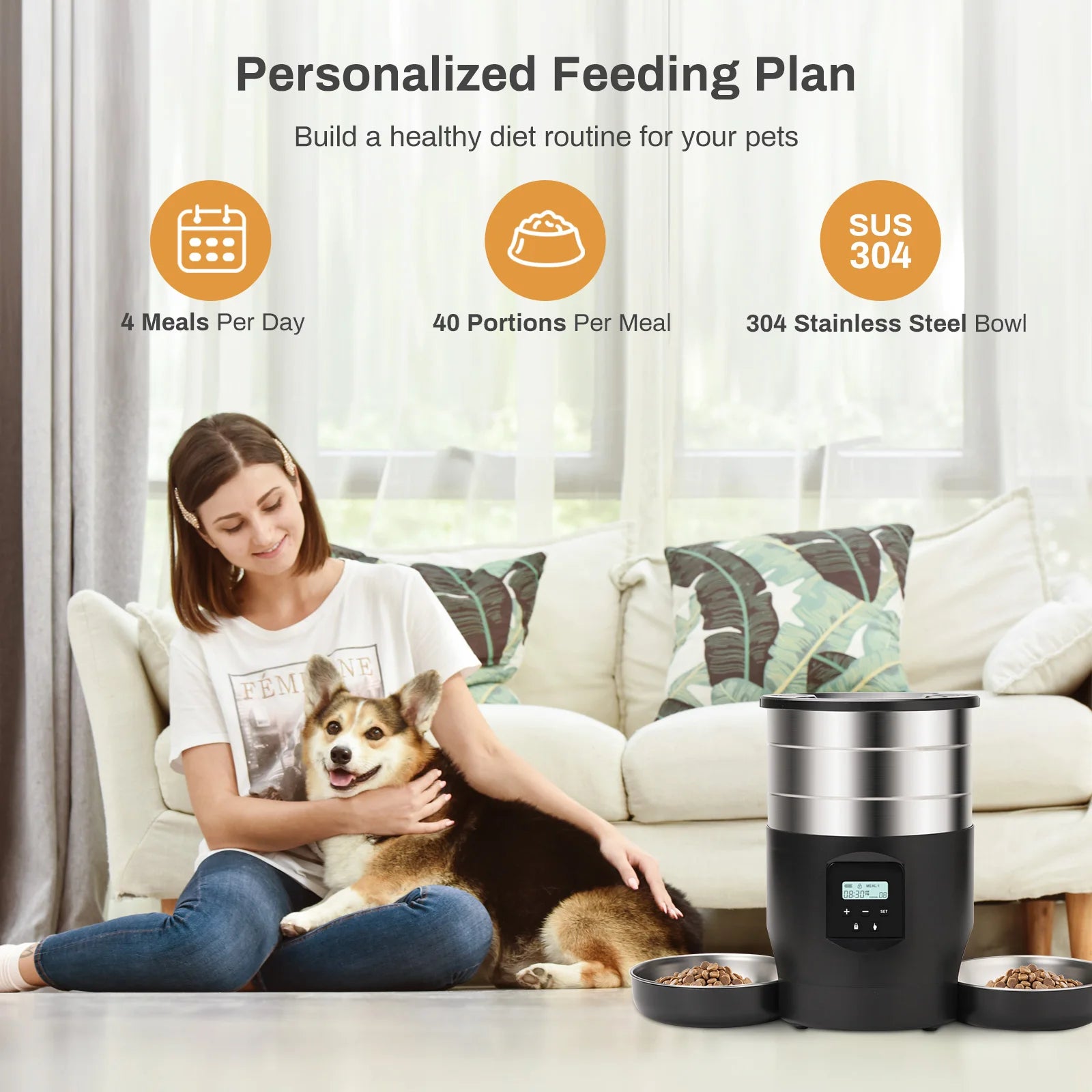 Smart WiFi Automatic Pet Feeder 4.5L Food Dispenser with Dual Stainless Steel Bowls - Paw Care USA