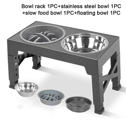 Adjustable Elevated Dog Feeder Raised Stand with Slow Feed & Water Bowls for Medium & Large Dogs - Paw Care USA