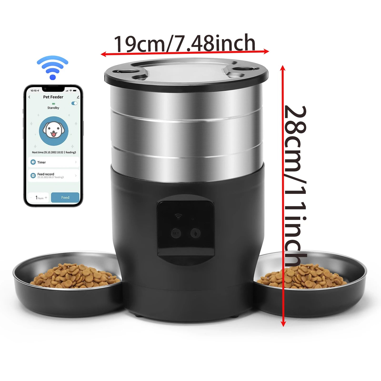 Smart WiFi Automatic Pet Feeder 4.5L Food Dispenser with Dual Stainless Steel Bowls - Paw Care USA