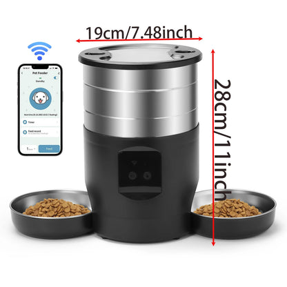 Smart WiFi Automatic Pet Feeder 4.5L Food Dispenser with Dual Stainless Steel Bowls - Paw Care USA