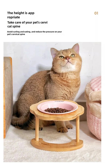 Ceramic Elevated Cat Bowl Anti-Spill & Neck Protection - Paw Care USA