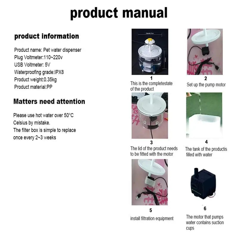 Automatic Pet Water Fountain – USB Powered, Silent, Recirculating Filter for Cats & Small Dogs 1.2L - Paw Care USA