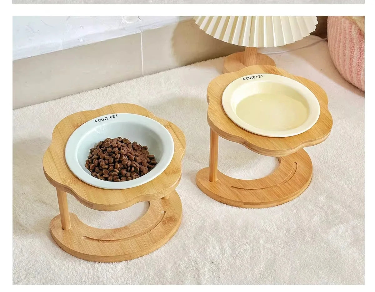 Ceramic Elevated Cat Bowl Anti-Spill & Neck Protection - Paw Care USA