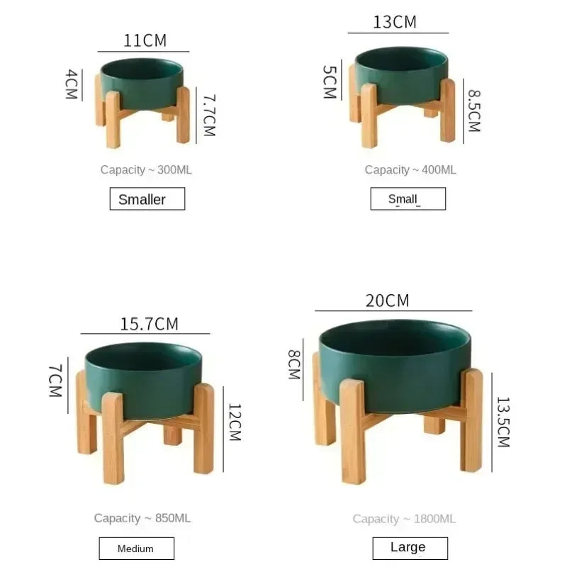 Large Ceramic Dog Bowls with Wooden Stand – 1800ml Elevated Feeder for Small to Large Pets - Paw Care USA