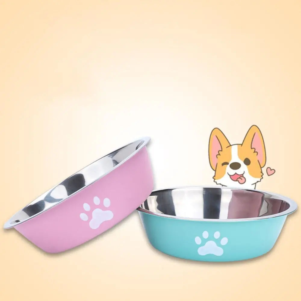 Large Stainless Steel Non-Slip Dog Bowl Pet Feeder with Cute Paw Design for Cats & Dogs - Paw Care USA