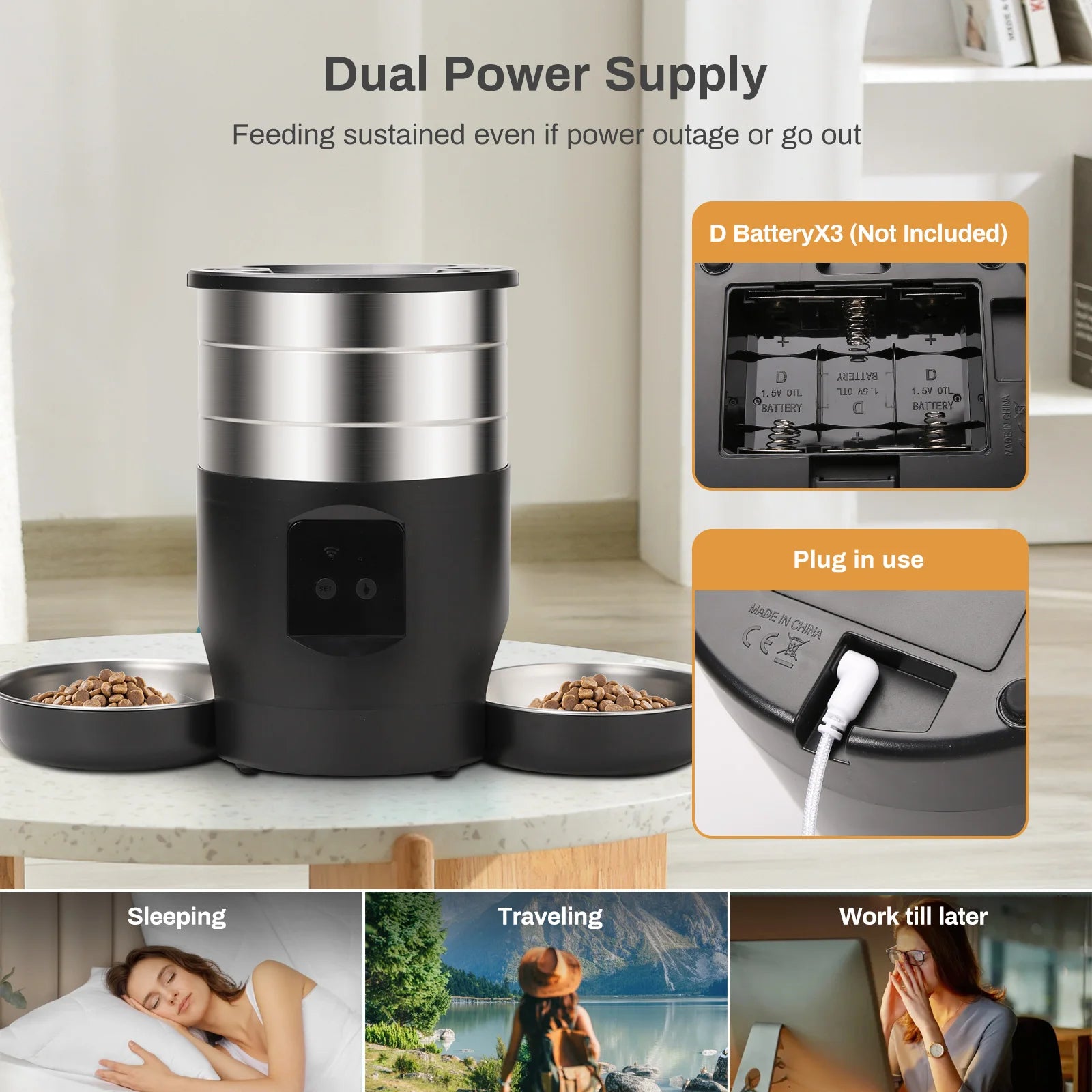 Smart WiFi Automatic Pet Feeder 4.5L Food Dispenser with Dual Stainless Steel Bowls - Paw Care USA