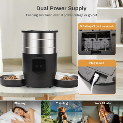 Smart WiFi Automatic Pet Feeder 4.5L Food Dispenser with Dual Stainless Steel Bowls - Paw Care USA