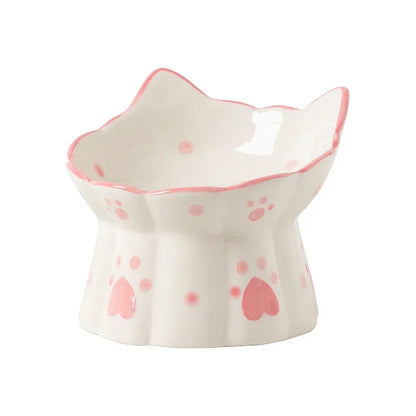 Ceramic Cat Bowl Elevated Feeder for Small Pets & Puppies - Paw Care USA