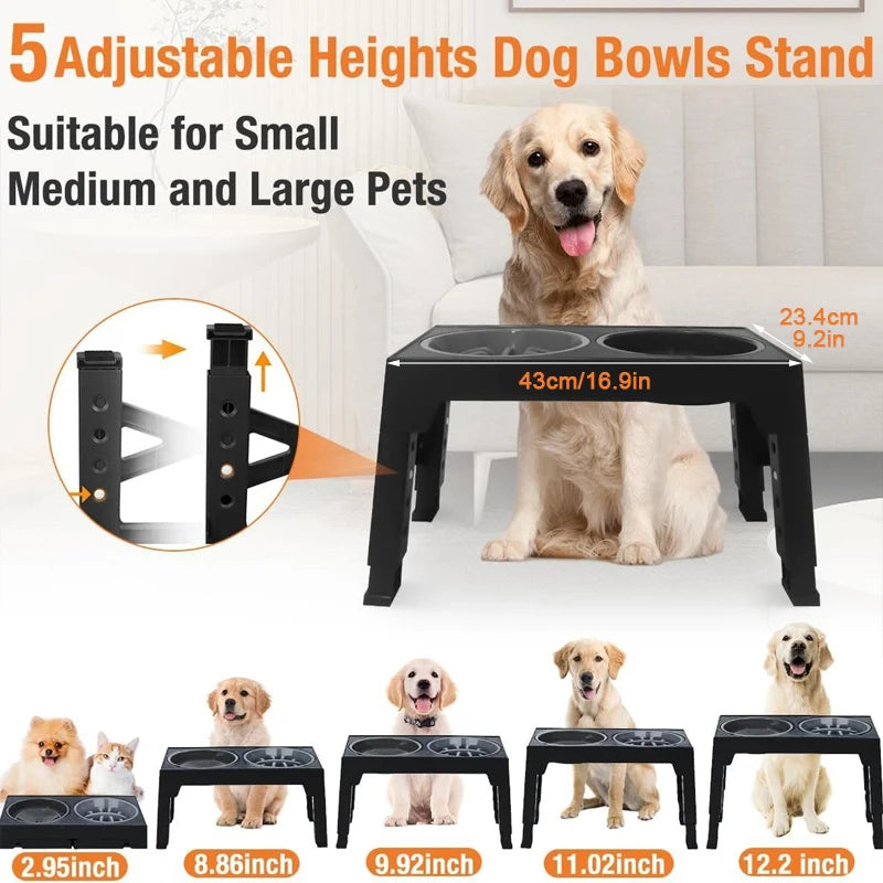 Adjustable Elevated Dog Feeder Raised Stand with Slow Feed & Water Bowls for Medium & Large Dogs - Paw Care USA