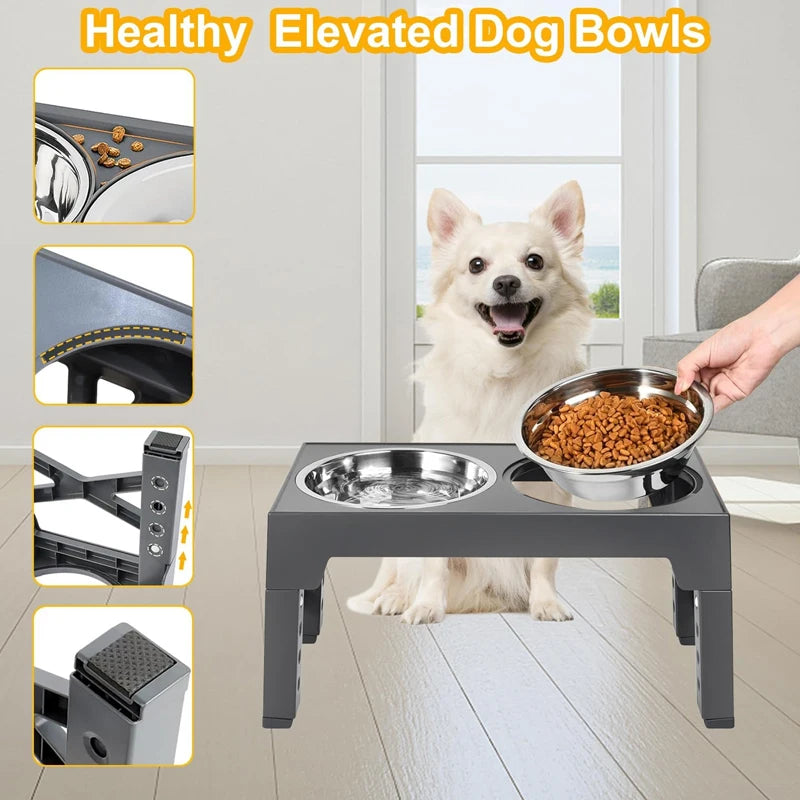 Adjustable Elevated Dog Feeder Raised Stand with Slow Feed & Water Bowls for Medium & Large Dogs - Paw Care USA