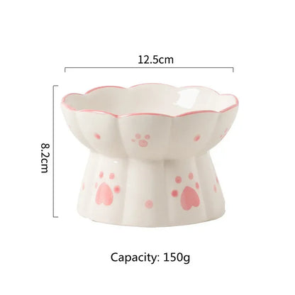 Ceramic Cat Bowl Elevated Feeder for Small Pets & Puppies - Paw Care USA