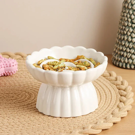 Small Dog Cats Ceramic Elevated Cat Bowl | Slow Feed & Anti-Choking Pet Feeder - Paw Care USA