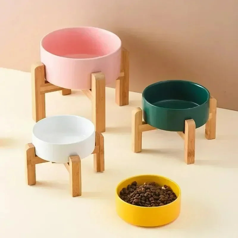 Large Ceramic Dog Bowls with Wooden Stand – 1800ml Elevated Feeder for Small to Large Pets - Paw Care USA
