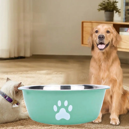 Large Stainless Steel Non-Slip Dog Bowl Pet Feeder with Cute Paw Design for Cats & Dogs - Paw Care USA