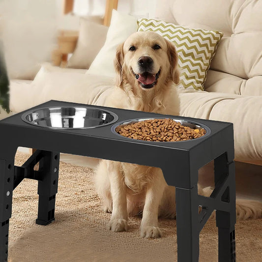 Adjustable Elevated Dog Feeder Double Stainless Steel Bowls for All Sizes - Paw Care USA