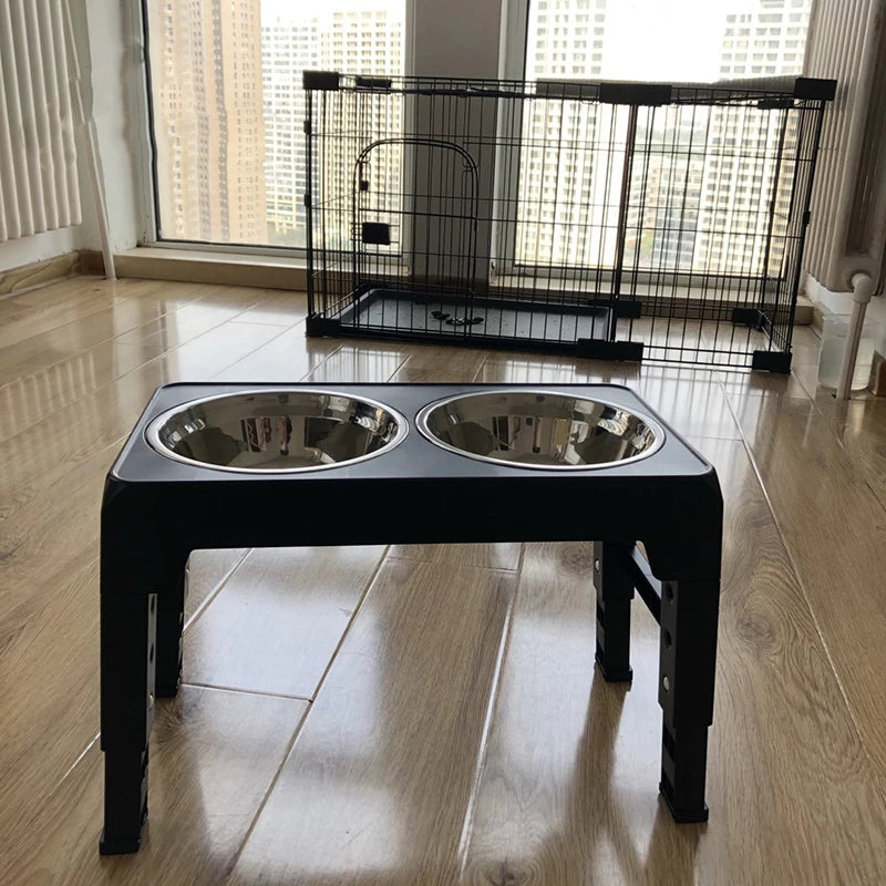 Adjustable Elevated Dog Feeder Double Stainless Steel Bowls for All Sizes - Paw Care USA