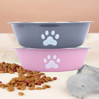 Large Stainless Steel Non-Slip Dog Bowl Pet Feeder with Cute Paw Design for Cats & Dogs - Paw Care USA