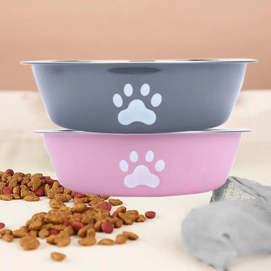 Large Stainless Steel Non-Slip Dog Bowl Pet Feeder with Cute Paw Design for Cats & Dogs - Paw Care USA