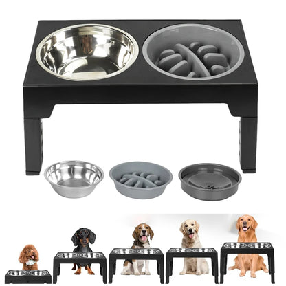 Adjustable Elevated Dog Feeder Raised Stand with Slow Feed & Water Bowls for Medium & Large Dogs - Paw Care USA