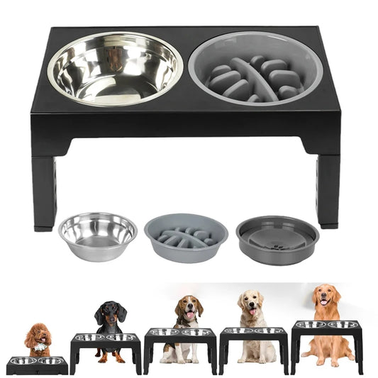 Adjustable Elevated Dog Feeder Raised Stand with Slow Feed & Water Bowls for Medium & Large Dogs - Paw Care USA
