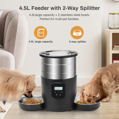 Smart WiFi Automatic Pet Feeder 4.5L Food Dispenser with Dual Stainless Steel Bowls - Paw Care USA