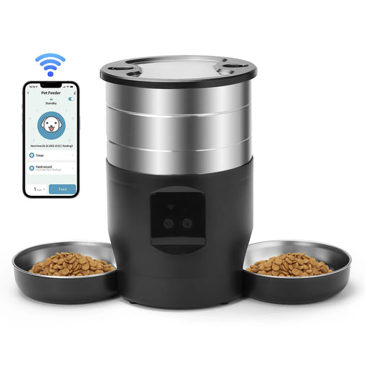 Smart WiFi Automatic Pet Feeder 4.5L Food Dispenser with Dual Stainless Steel Bowls - Paw Care USA