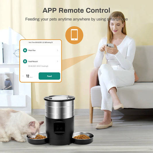 Smart WiFi Automatic Pet Feeder 4.5L Food Dispenser with Dual Stainless Steel Bowls - Paw Care USA